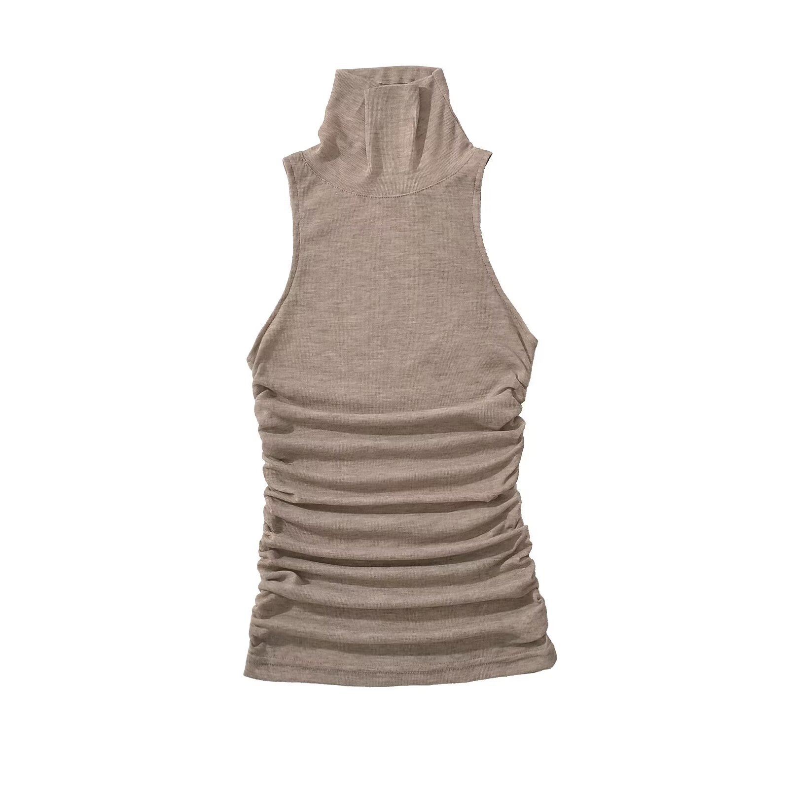 High-Neck Sleeveless Tank Top with Pleats and Narrow Shoulders - Spicy Girl Summer Slimming Base Layer in Pure Desire Style