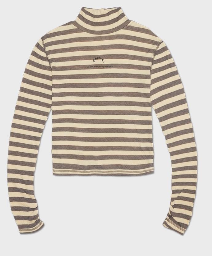 High Neck Striped Korean Style Slim Fit Long Sleeve Casual T-shirt - Unique & Versatile Slimming Top for Everyday Wear High Neck Striped Korean Style Slim Fit Long Sleeve Casual T-shirt - Unique & Versatile Slimming Top for Everyday Wear