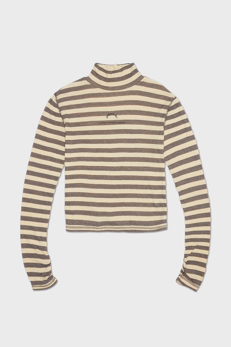 High Neck Striped Korean Style Slim Fit Long Sleeve Casual T-shirt - Unique & Versatile Slimming Top for Everyday Wear