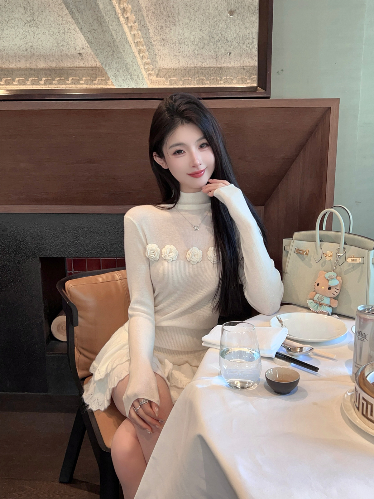 High Neck White Wool Knitted Sweater for Women - Slim Fit Spring Base Layer Top High Neck White Wool Knitted Sweater for Women - Slim Fit Spring Base Layer Top