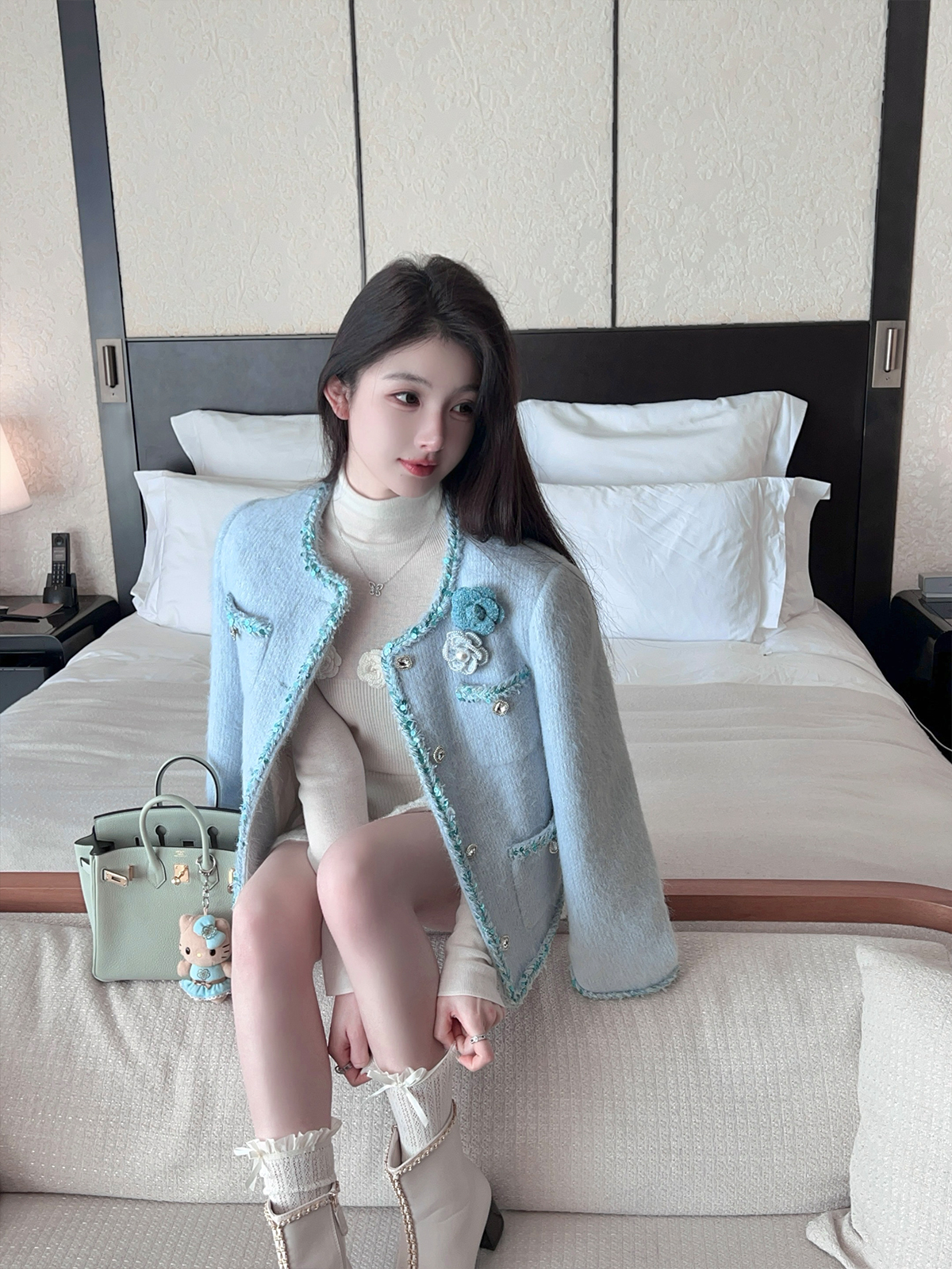 High Neck White Wool Knitted Sweater for Women - Slim Fit Spring Base Layer Top High Neck White Wool Knitted Sweater for Women - Slim Fit Spring Base Layer Top