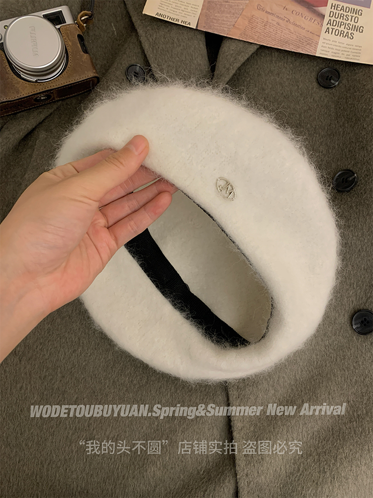 High-Quality Angora Rabbit Fur Beret Hat for Women - 2025 Painter Style, Face-Slimming Design, Trendy Fashion Accessory
