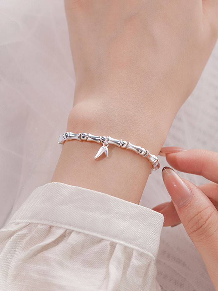 High-Rise Bamboo Joint Bracelet for Women - Classy Pure Silver Design, Light Luxury Style, Chic Fashion Accessory High-Rise Bamboo Joint Bracelet for Women - Classy Pure Silver Design, Light Luxury Style, Chic Fashion Accessory