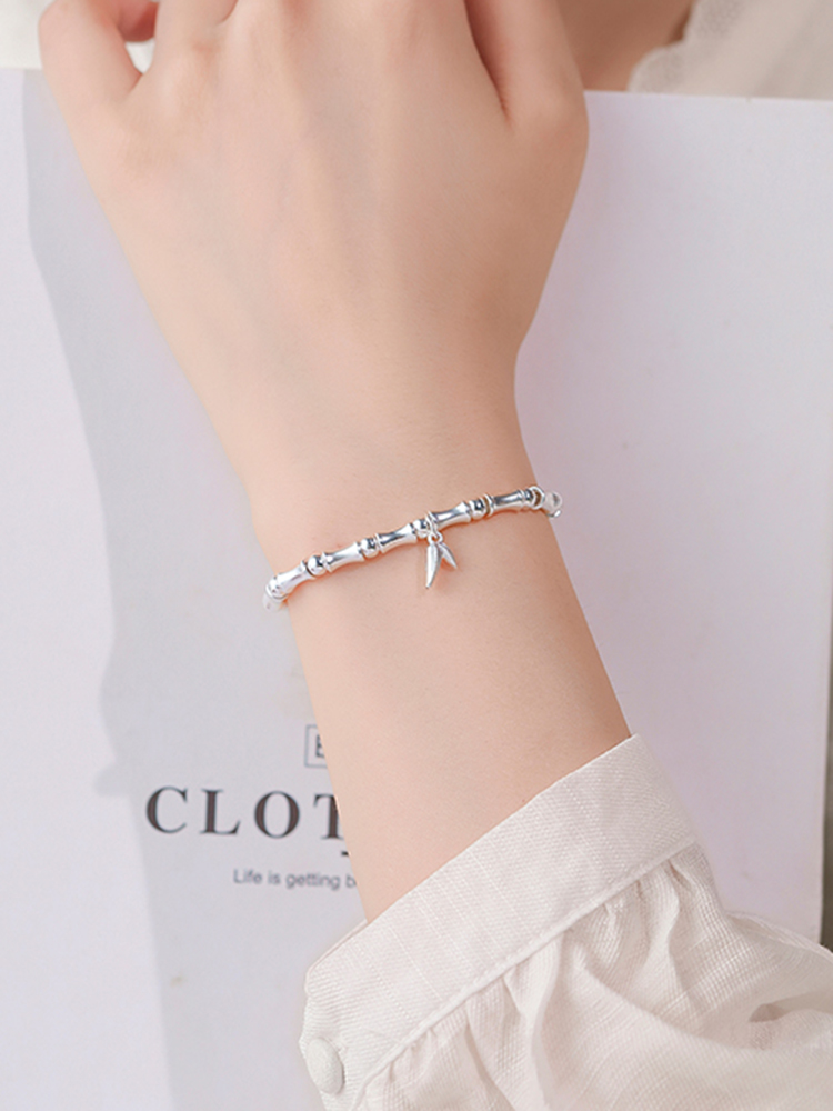 High-Rise Bamboo Joint Bracelet for Women - Classy Pure Silver Design, Light Luxury Style, Chic Fashion Accessory High-Rise Bamboo Joint Bracelet for Women - Classy Pure Silver Design, Light Luxury Style, Chic Fashion Accessory