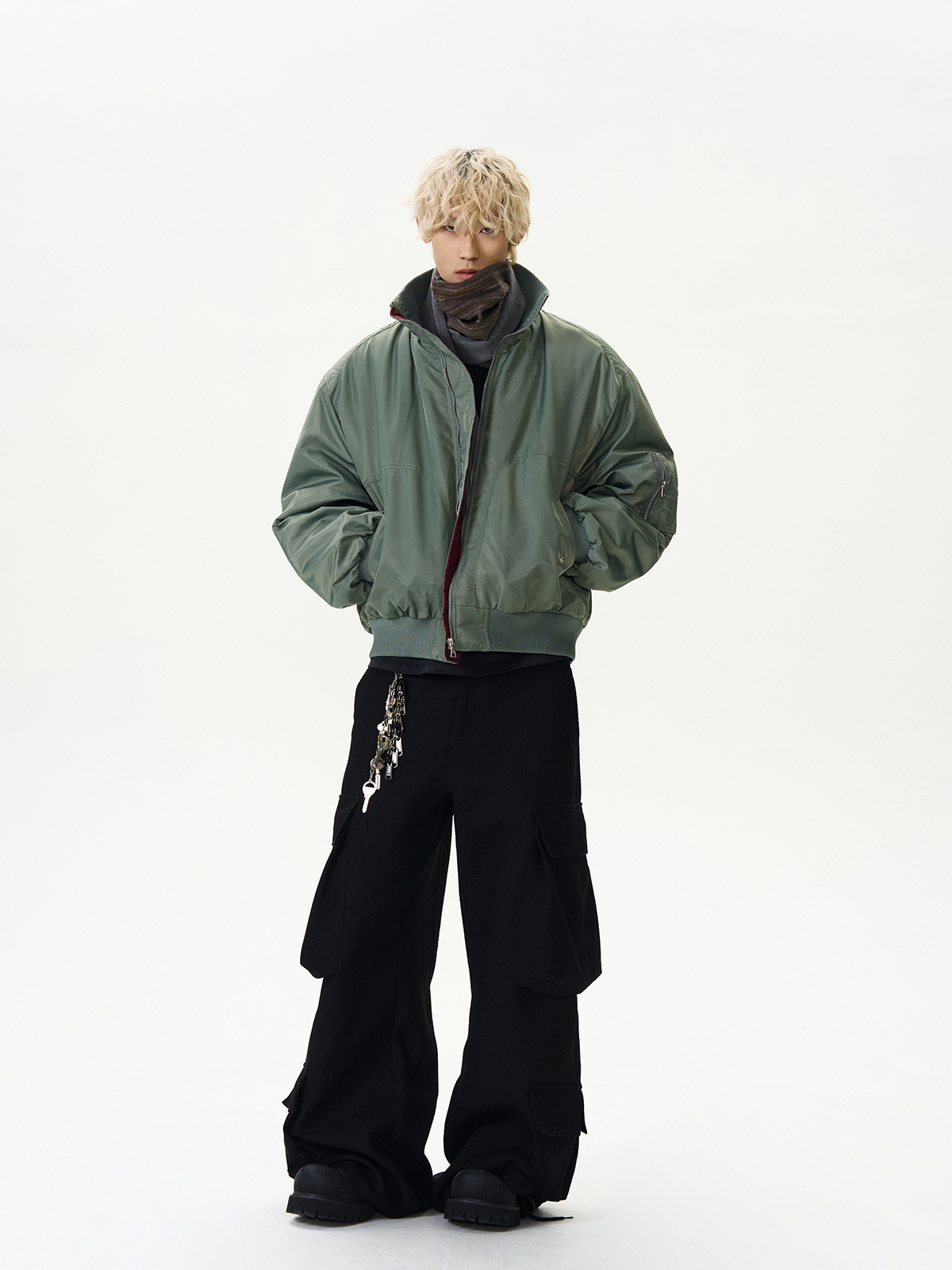 High Street Deconstructed Pilot Jacket for Women - Cotton Stand Collar Padded Outerwear in Cleanfit Silhouette High Street Deconstructed Pilot Jacket for Women - Cotton Stand Collar Padded Outerwear in Cleanfit Silhouette