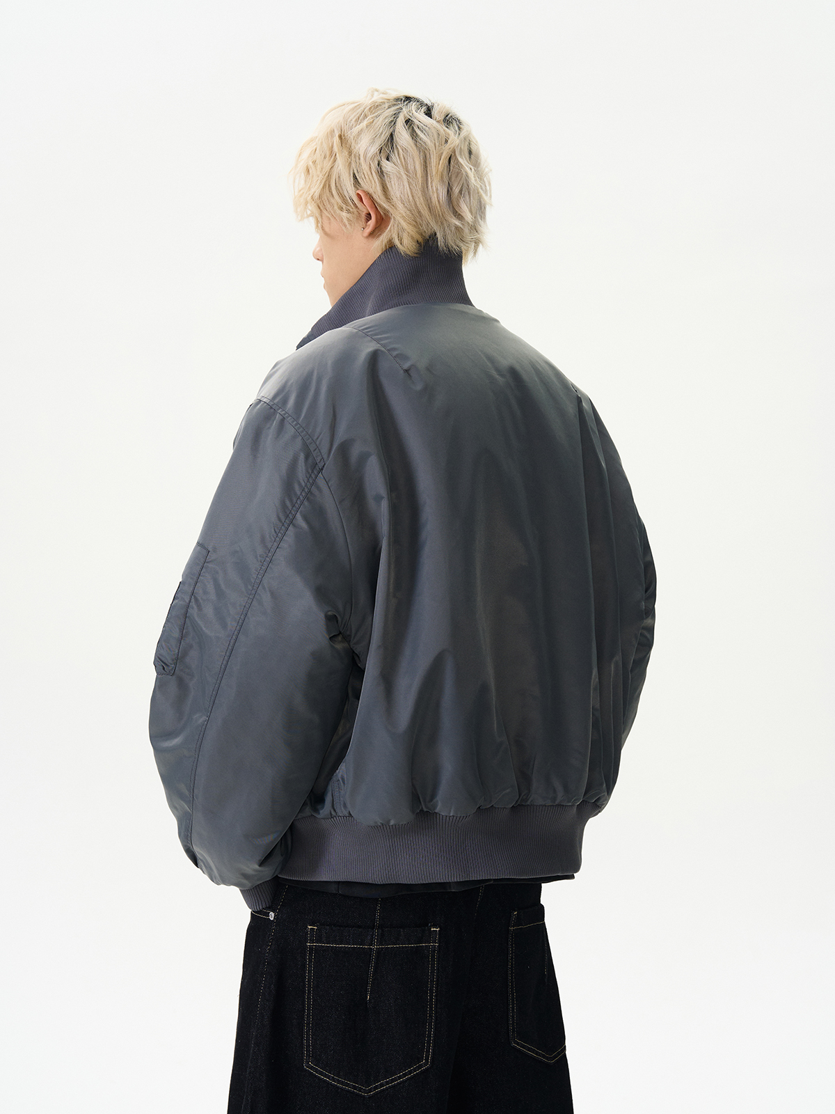 High Street Deconstructed Pilot Jacket for Women - Cotton Stand Collar Padded Outerwear in Cleanfit Silhouette High Street Deconstructed Pilot Jacket for Women - Cotton Stand Collar Padded Outerwear in Cleanfit Silhouette