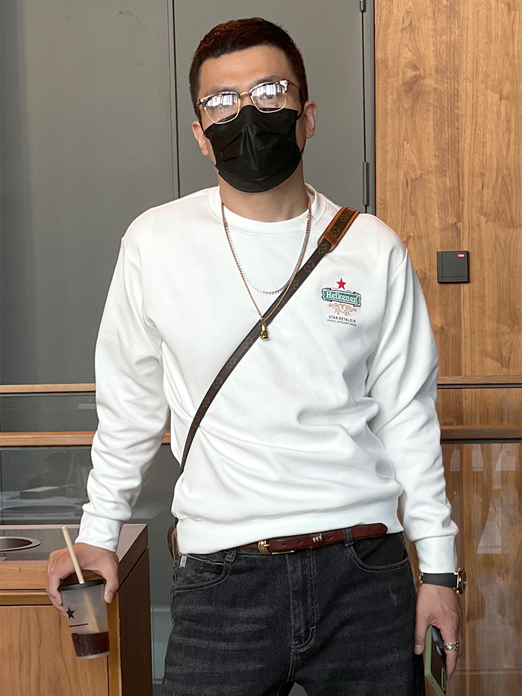 High Street Men's Hoodless Sweatshirt - Embroidered, Printed, Long Sleeve, Autumn Trendy, Versatile Hip-Hop Style High Street Men's Hoodless Sweatshirt - Embroidered, Printed, Long Sleeve, Autumn Trendy, Versatile Hip-Hop Style