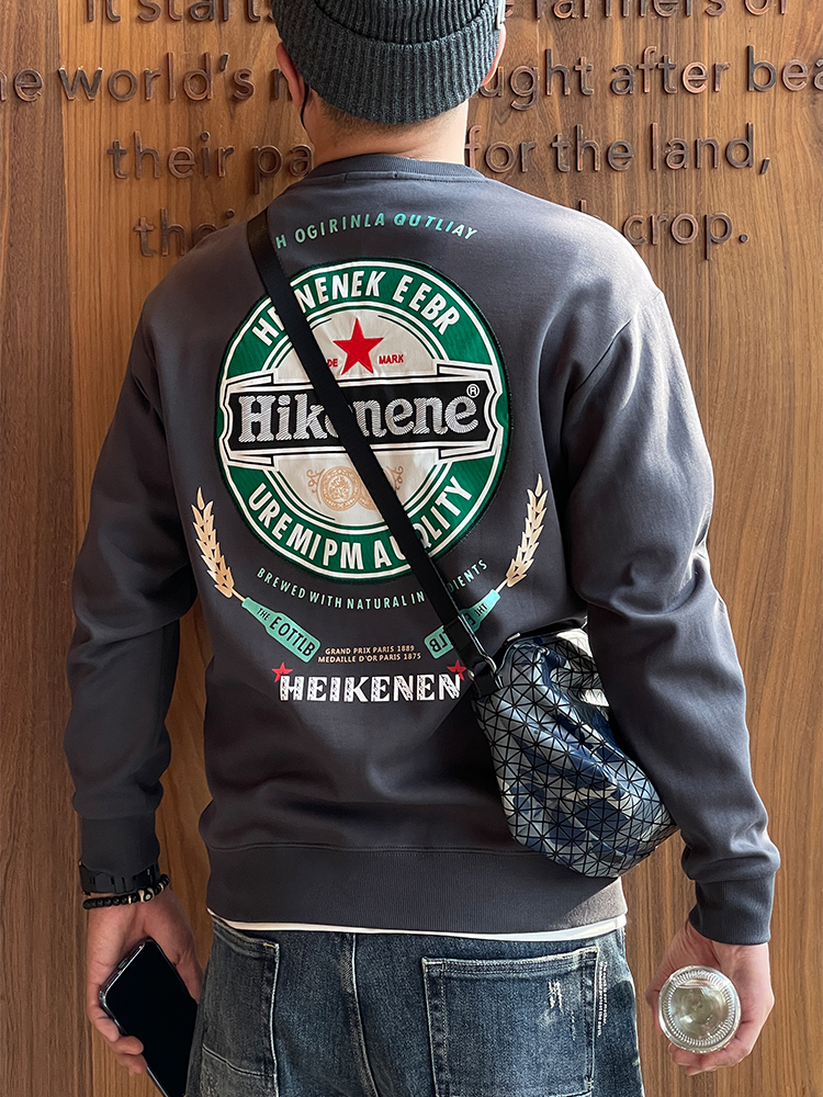 High Street Men's Hoodless Sweatshirt - Embroidered, Printed, Long Sleeve, Autumn Trendy, Versatile Hip-Hop Style High Street Men's Hoodless Sweatshirt - Embroidered, Printed, Long Sleeve, Autumn Trendy, Versatile Hip-Hop Style