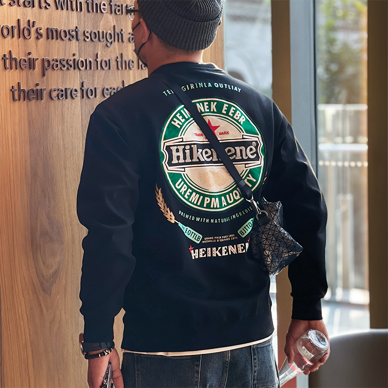 High Street Men's Hoodless Sweatshirt - Embroidered, Printed, Long Sleeve, Autumn Trendy, Versatile Hip-Hop Style High Street Men's Hoodless Sweatshirt - Embroidered, Printed, Long Sleeve, Autumn Trendy, Versatile Hip-Hop Style