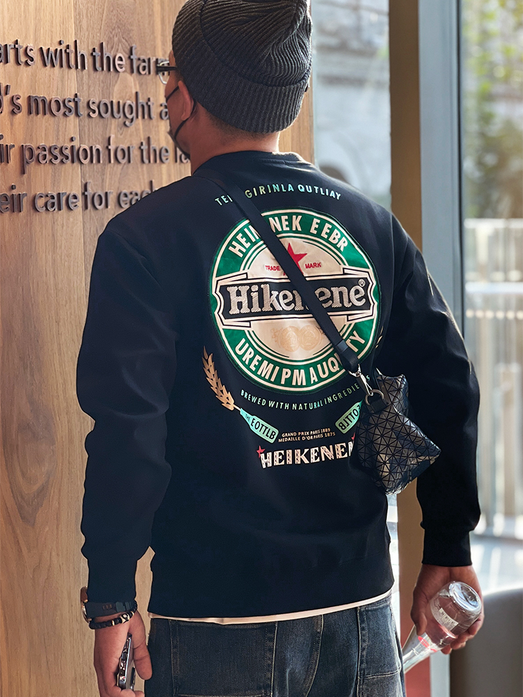 High Street Men's Hoodless Sweatshirt - Embroidered, Printed, Long Sleeve, Autumn Trendy, Versatile Hip-Hop Style High Street Men's Hoodless Sweatshirt - Embroidered, Printed, Long Sleeve, Autumn Trendy, Versatile Hip-Hop Style