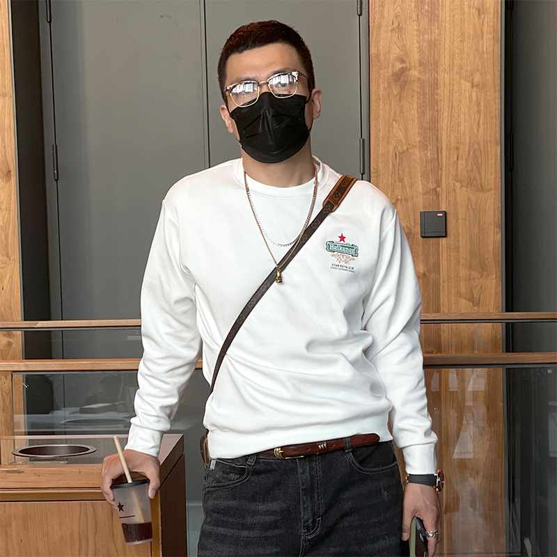 High Street Men's Hoodless Sweatshirt - Embroidered, Printed, Long Sleeve, Autumn Trendy, Versatile Hip-Hop Style High Street Men's Hoodless Sweatshirt - Embroidered, Printed, Long Sleeve, Autumn Trendy, Versatile Hip-Hop Style