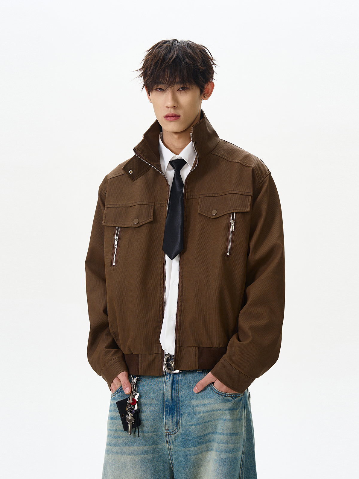 High Street Multi-Pocket Boxy Short Flight Jacket with Stand Collar - Trendy American Style Workwear High Street Multi-Pocket Boxy Short Flight Jacket with Stand Collar - Trendy American Style Workwear