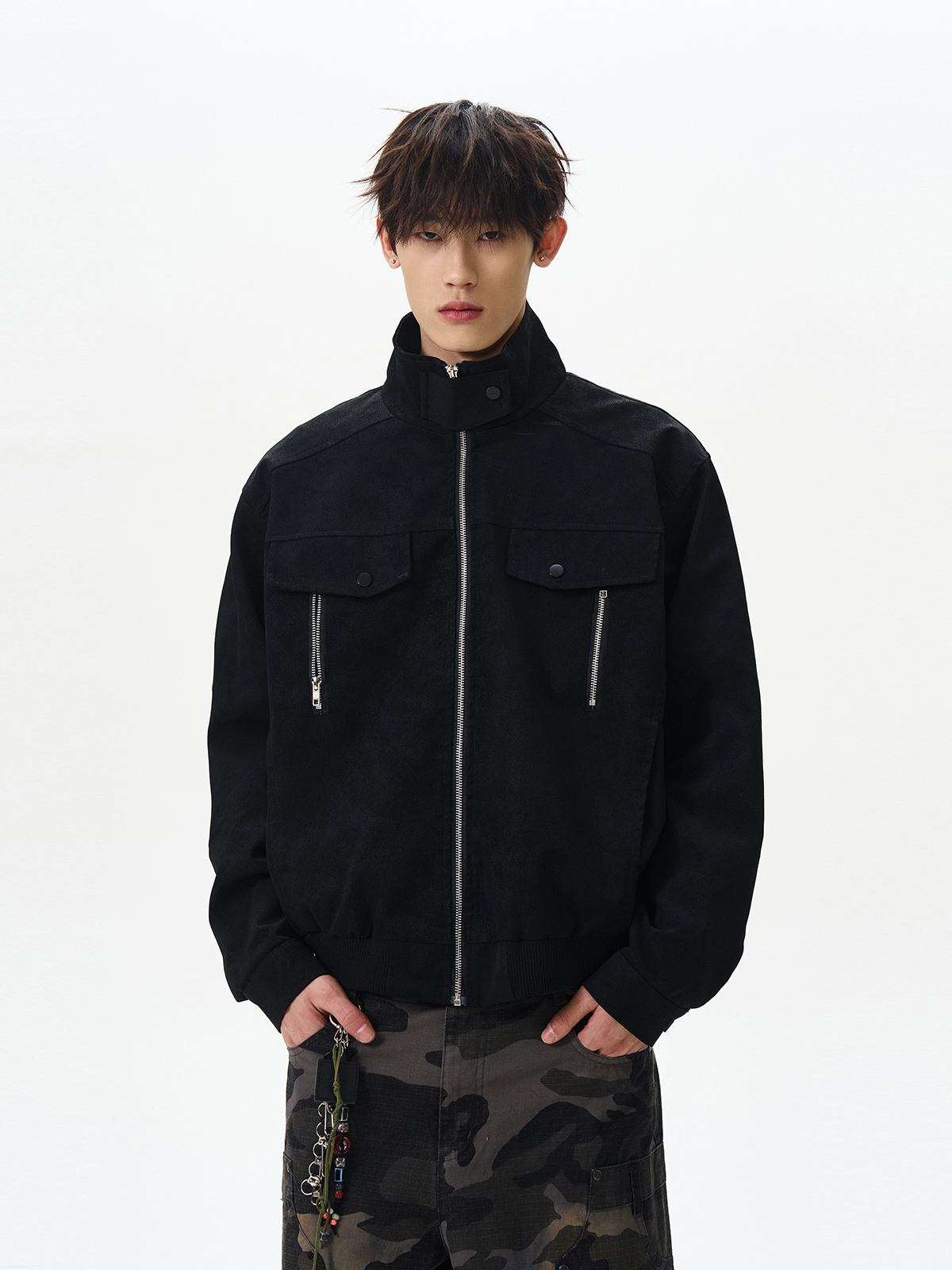 High Street Multi-Pocket Boxy Short Flight Jacket with Stand Collar - Trendy American Style Workwear High Street Multi-Pocket Boxy Short Flight Jacket with Stand Collar - Trendy American Style Workwear