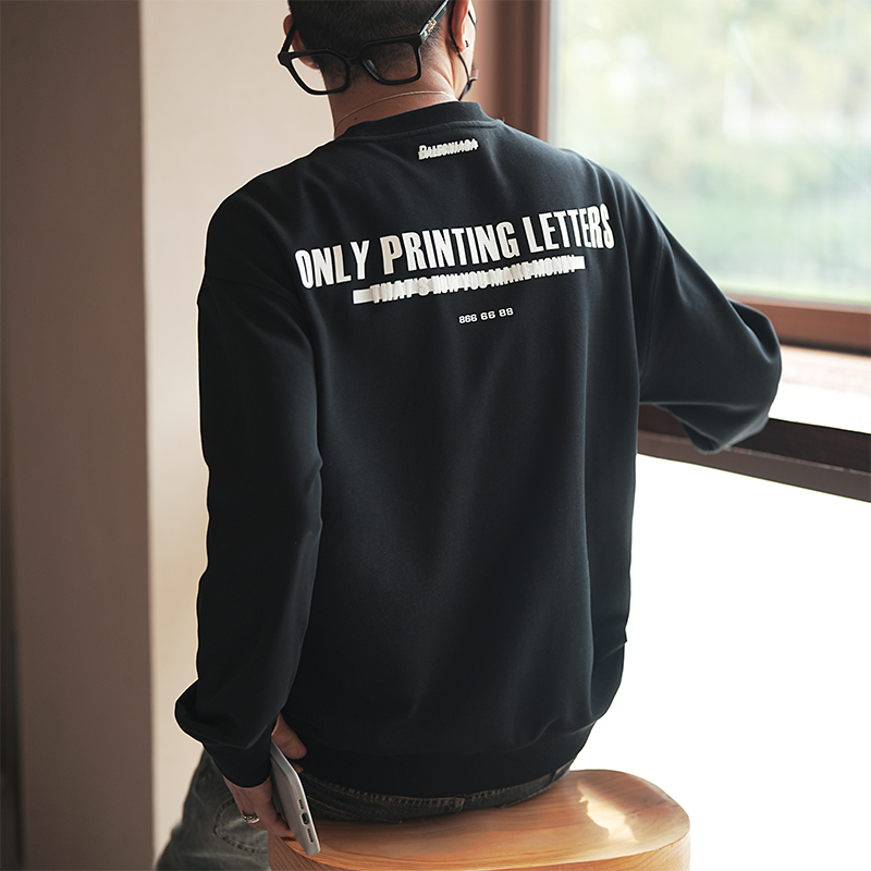 High Street Retro Letter Print Round Neck Men's Sweatshirt - Loose Casual Pullover for Autumn Fashion High Street Retro Letter Print Round Neck Men's Sweatshirt - Loose Casual Pullover for Autumn Fashion