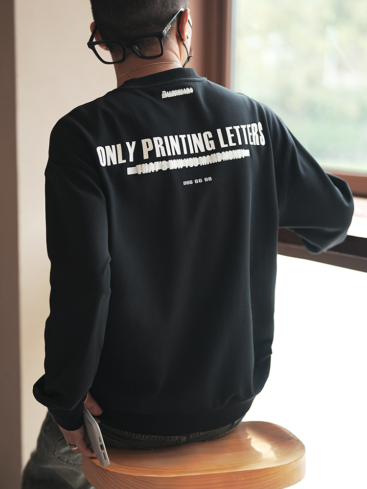 High Street Retro Letter Print Round Neck Men's Sweatshirt - Loose Casual Pullover for Autumn Fashion High Street Retro Letter Print Round Neck Men's Sweatshirt - Loose Casual Pullover for Autumn Fashion