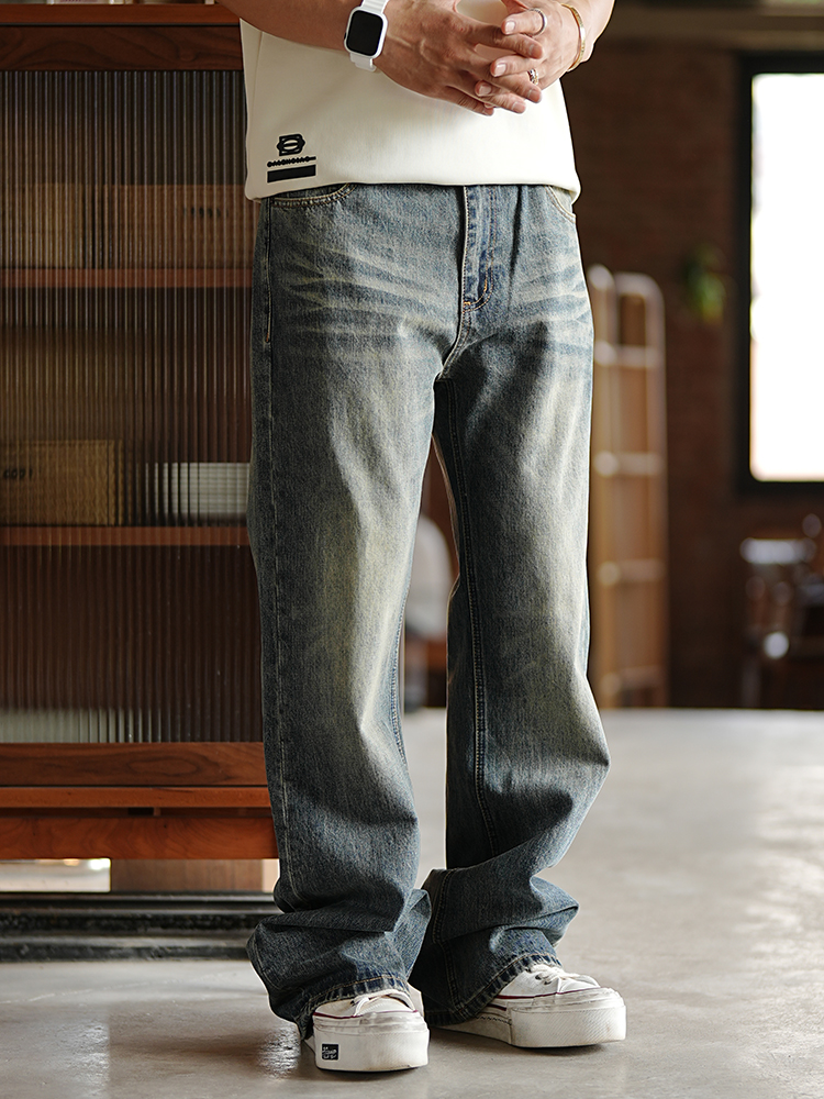 High Street Vintage Distressed Denim Pants for Men - Trendy Loose Straight-Leg Trousers in American Style Fashion High Street Vintage Distressed Denim Pants for Men - Trendy Loose Straight-Leg Trousers in American Style Fashion