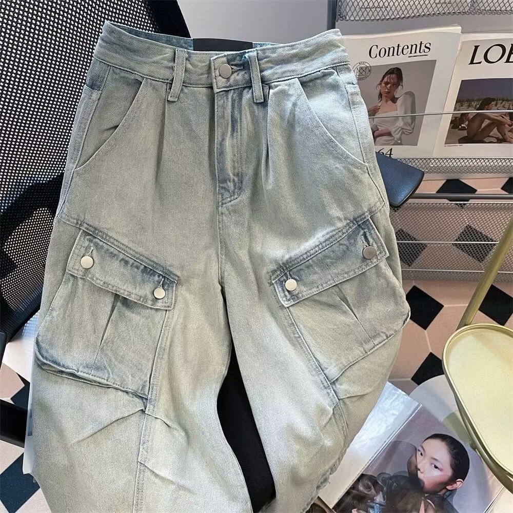 High Street Vintage Washed Denim Shorts for Men and Women - Summer Loose Casual Wide-Leg 90s Inspired Fashion