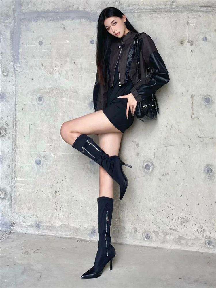 High Tube Satin Long Boots for Women - Pointed Toe, Thin Heel, Slim Fit, Elastic Skinny Design - 2025 Autumn Winter European American Style High Tube Satin Long Boots for Women - Pointed Toe, Thin Heel, Slim Fit, Elastic Skinny Design - 2025 Autumn Winter European American Style