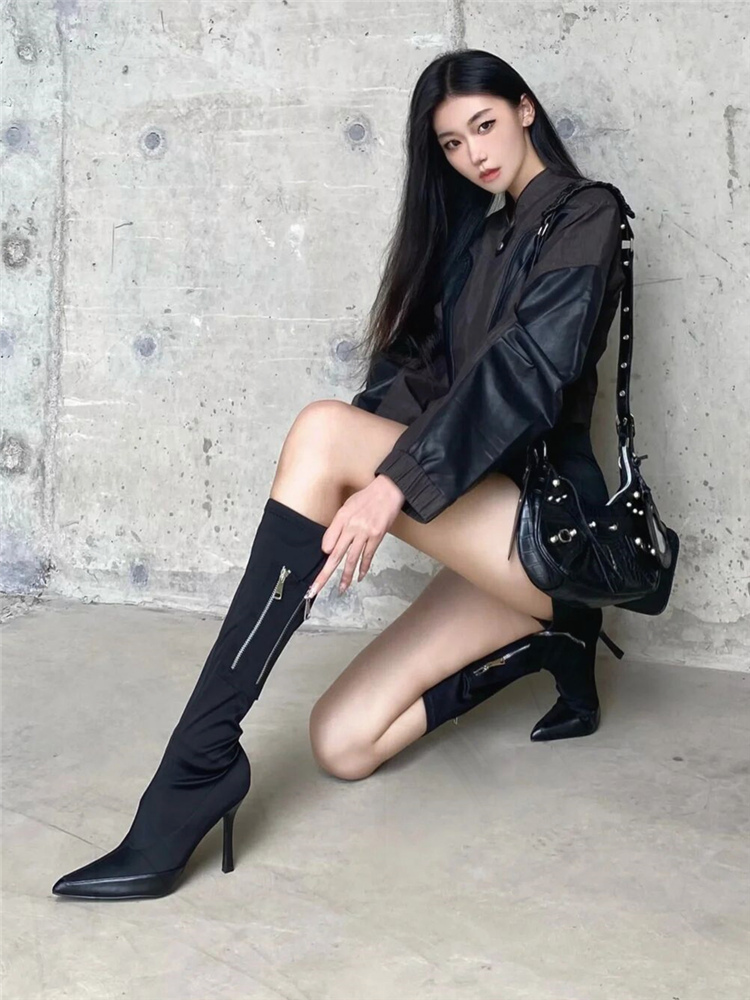 High Tube Satin Long Boots for Women - Pointed Toe, Thin Heel, Slim Fit, Elastic Skinny Design - 2025 Autumn Winter European American Style High Tube Satin Long Boots for Women - Pointed Toe, Thin Heel, Slim Fit, Elastic Skinny Design - 2025 Autumn Winter European American Style