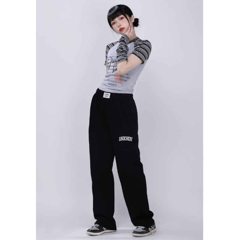 High Waist Black Sports Pants for Women - Versatile Solid Color Straight Leg Casual Trousers for Autumn Winter Dance and Everyday Wear High Waist Black Sports Pants for Women - Versatile Solid Color Straight Leg Casual Trousers for Autumn Winter Dance and Everyday Wear