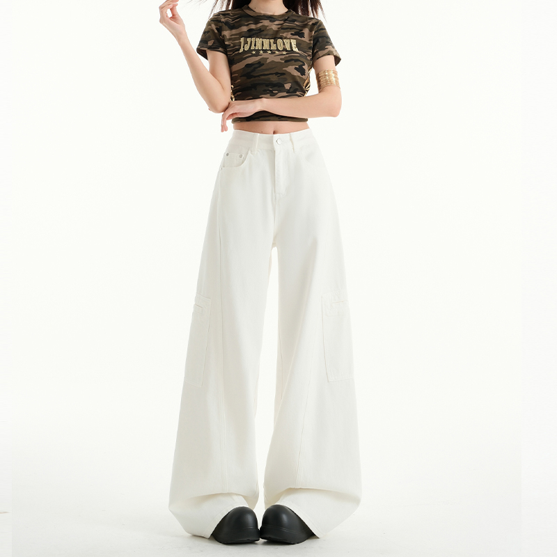 High-Waist Retro Wide-Leg Jeans for Women, 2025 Spring Casual Workwear with Multiple Pockets, Loose Slimming Straight-Leg Design High-Waist Retro Wide-Leg Jeans for Women, 2025 Spring Casual Workwear with Multiple Pockets, Loose Slimming Straight-Leg Design