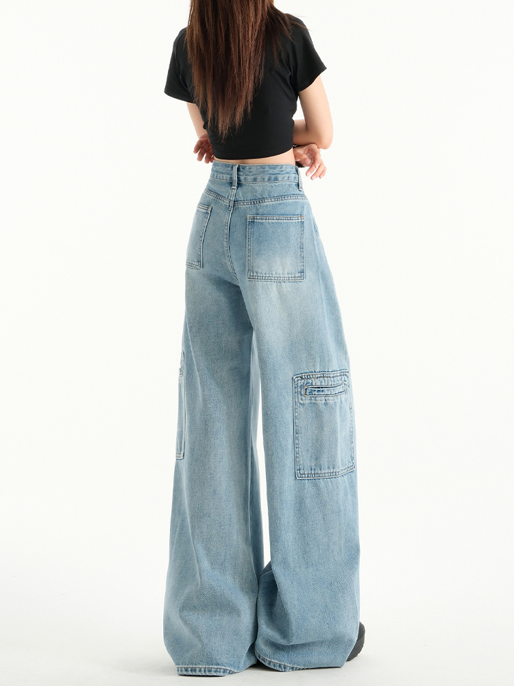 High-Waist Retro Wide-Leg Jeans for Women, 2025 Spring Casual Workwear with Multiple Pockets, Loose Slimming Straight-Leg Design High-Waist Retro Wide-Leg Jeans for Women, 2025 Spring Casual Workwear with Multiple Pockets, Loose Slimming Straight-Leg Design