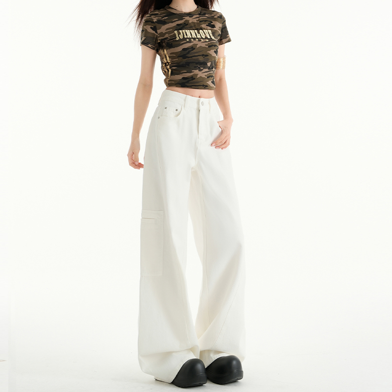 High-Waist Retro Wide-Leg Jeans for Women, 2025 Spring Casual Workwear with Multiple Pockets, Loose Slimming Straight-Leg Design High-Waist Retro Wide-Leg Jeans for Women, 2025 Spring Casual Workwear with Multiple Pockets, Loose Slimming Straight-Leg Design