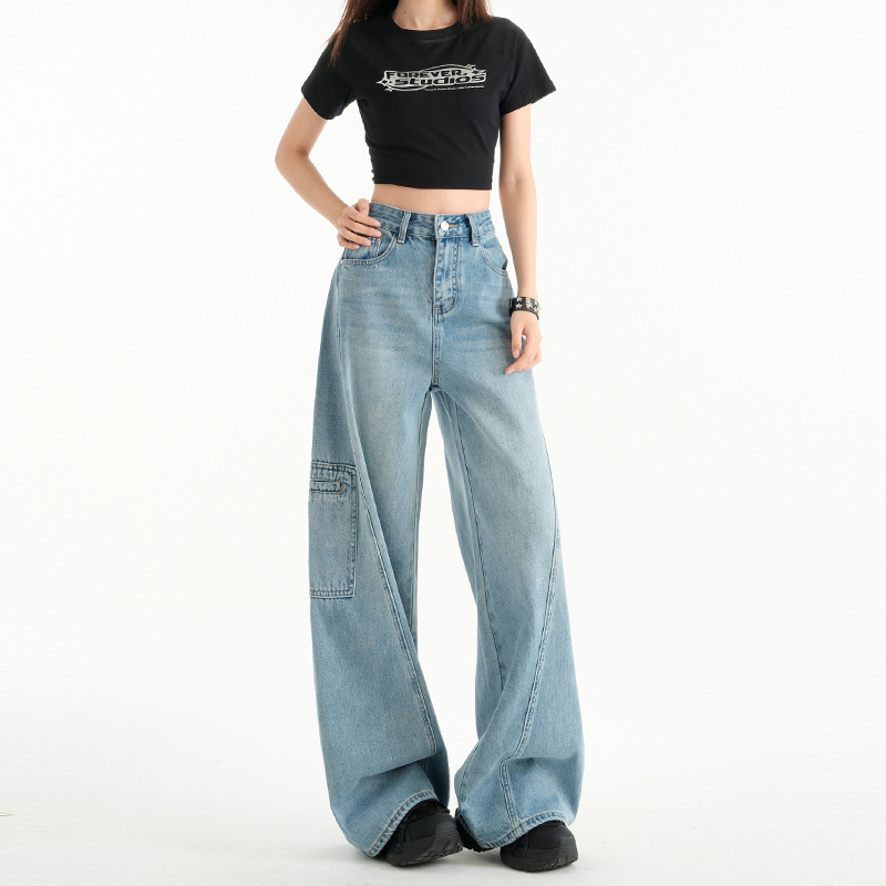 High-Waist Retro Wide-Leg Jeans for Women, 2025 Spring Casual Workwear with Multiple Pockets, Loose Slimming Straight-Leg Design High-Waist Retro Wide-Leg Jeans for Women, 2025 Spring Casual Workwear with Multiple Pockets, Loose Slimming Straight-Leg Design
