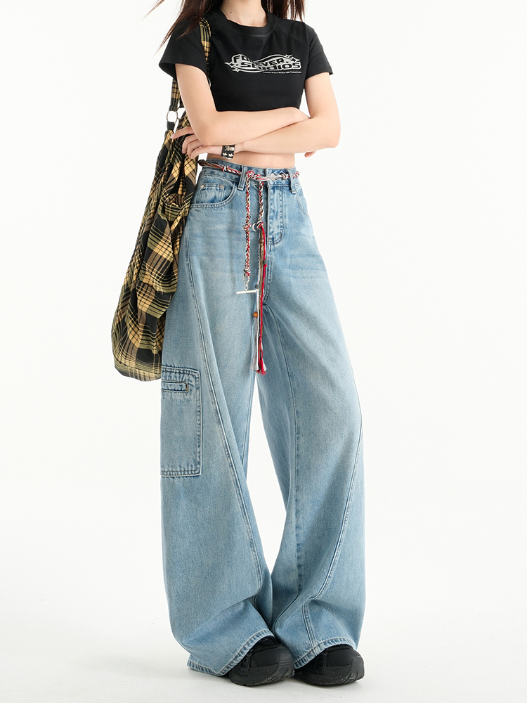 High-Waist Retro Wide-Leg Jeans for Women, 2025 Spring Casual Workwear with Multiple Pockets, Loose Slimming Straight-Leg Design High-Waist Retro Wide-Leg Jeans for Women, 2025 Spring Casual Workwear with Multiple Pockets, Loose Slimming Straight-Leg Design