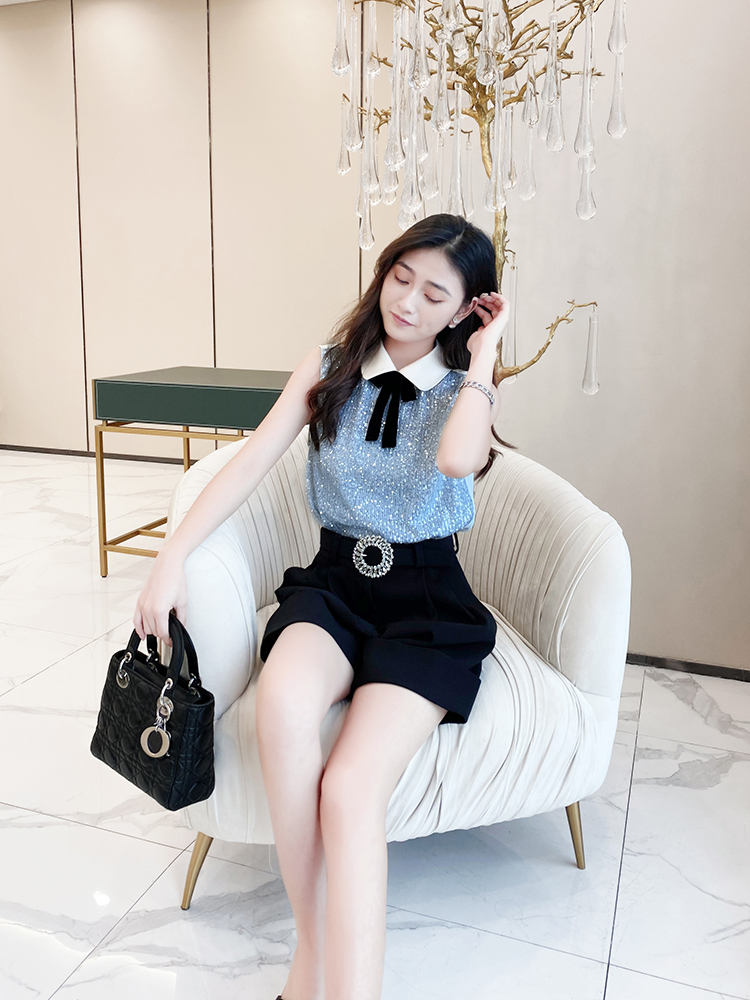 High Waist Wide Leg Shorts for Women - Czech Diamond Design, Solid Black, Versatile Spring Summer Style High Waist Wide Leg Shorts for Women - Czech Diamond Design, Solid Black, Versatile Spring Summer Style