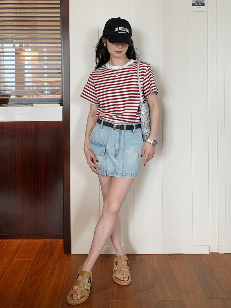 High-Waisted A-Line Denim Midi Skirt for Women - Summer Casual Washable Style