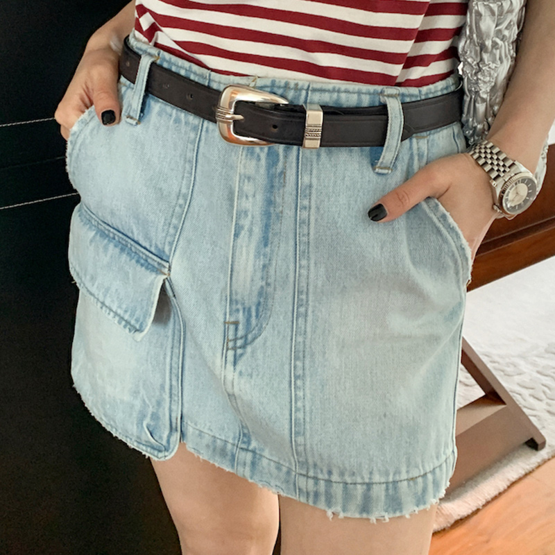 High-Waisted A-Line Denim Midi Skirt for Women - Summer Casual Washable Style