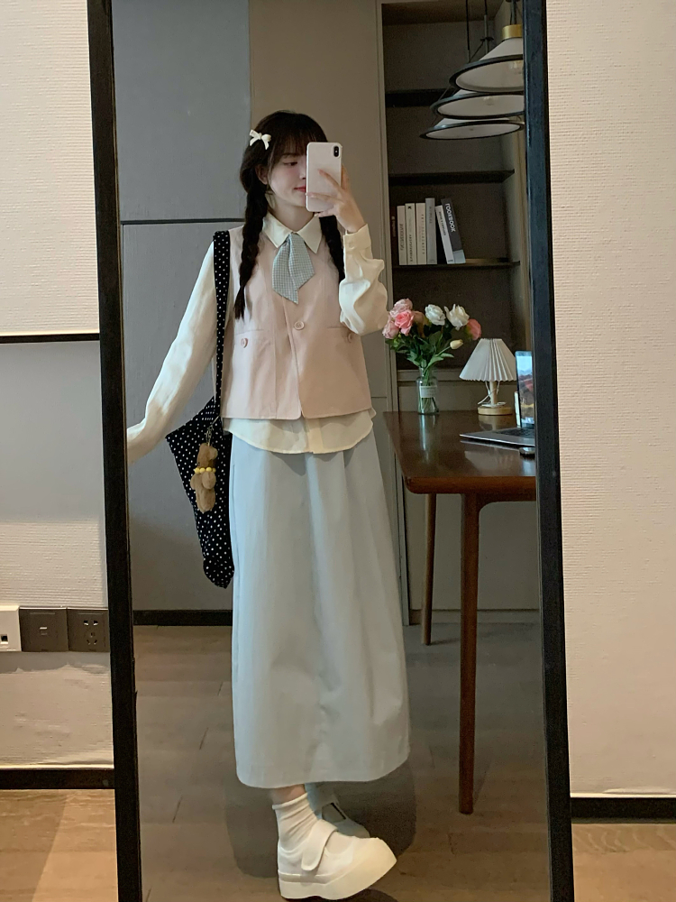 High-Waisted A-Line Skirt for Pear-Shaped Figures in Solid Blue - Sweet Korean Style, Spring Essential, Slimming Design High-Waisted A-Line Skirt for Pear-Shaped Figures in Solid Blue - Sweet Korean Style, Spring Essential, Slimming Design