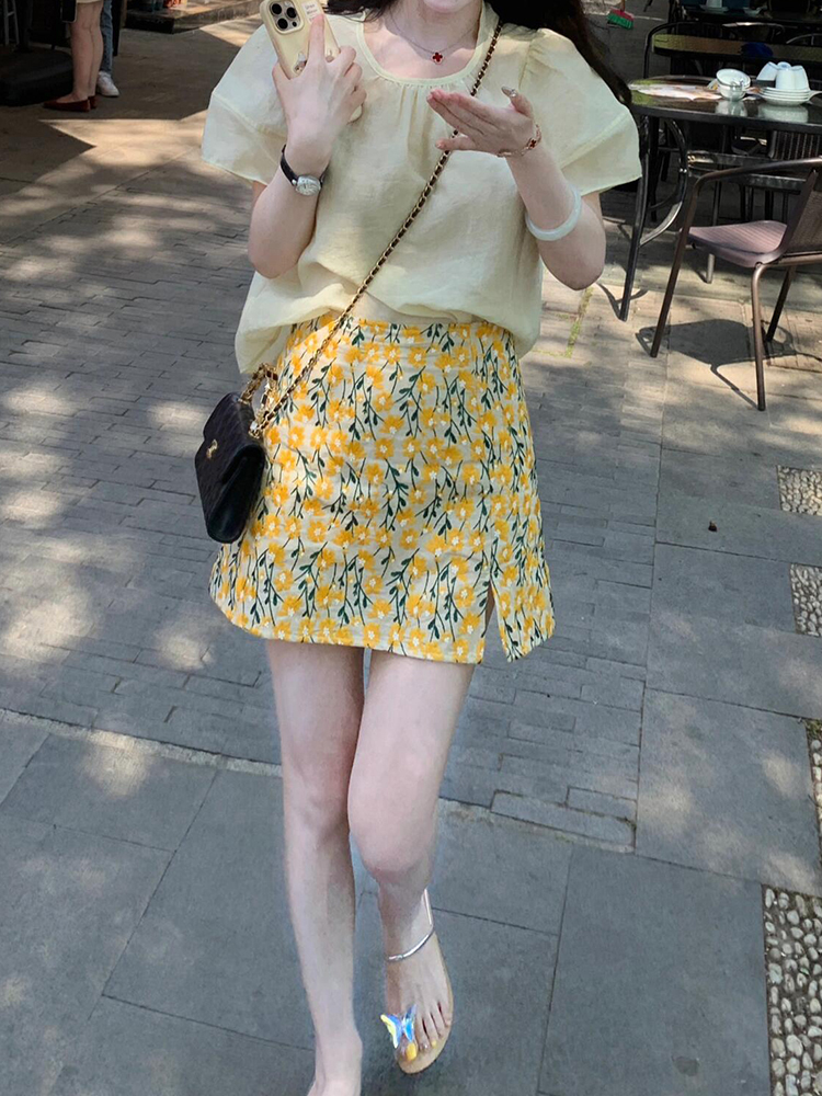 High-Waisted A-Line Skirt for Women - French Style Versatile Slimming Design, Romantic Summer Fashion 2025