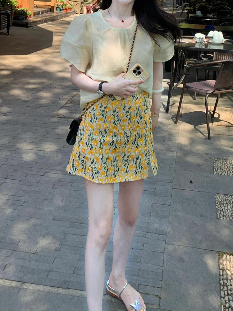 High-Waisted A-Line Skirt for Women - French Style Versatile Slimming Design, Romantic Summer Fashion 2025