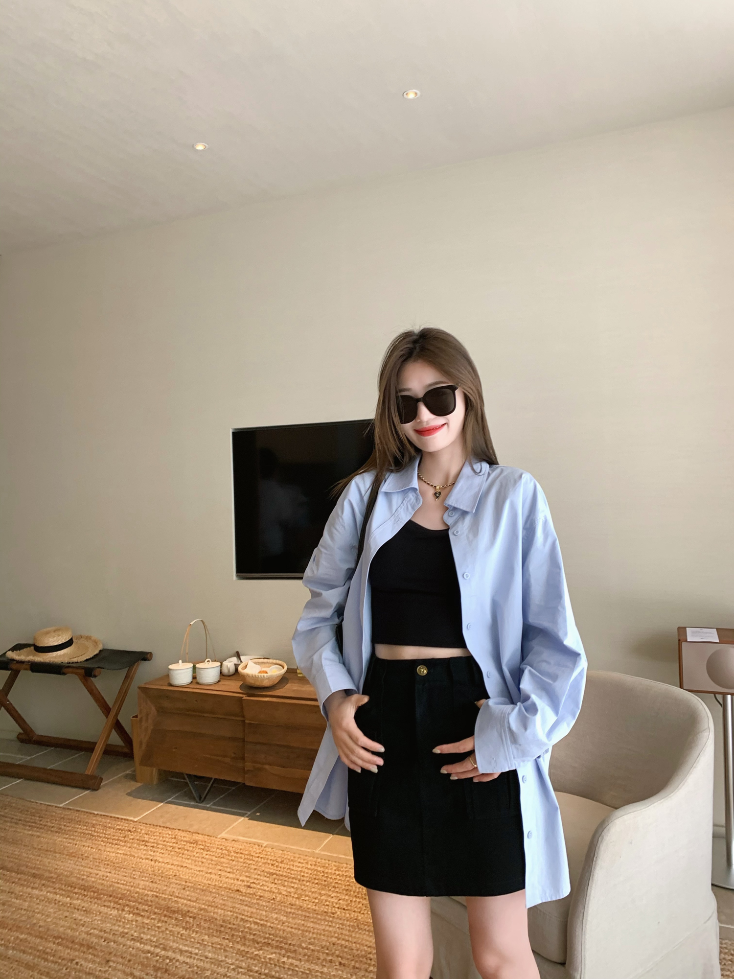 High-Waisted A-Line Skirt with Gold Buckle - Chic Black Workwear Style for Trendy 90s and Y2K Fashion Lovers High-Waisted A-Line Skirt with Gold Buckle - Chic Black Workwear Style for Trendy 90s and Y2K Fashion Lovers