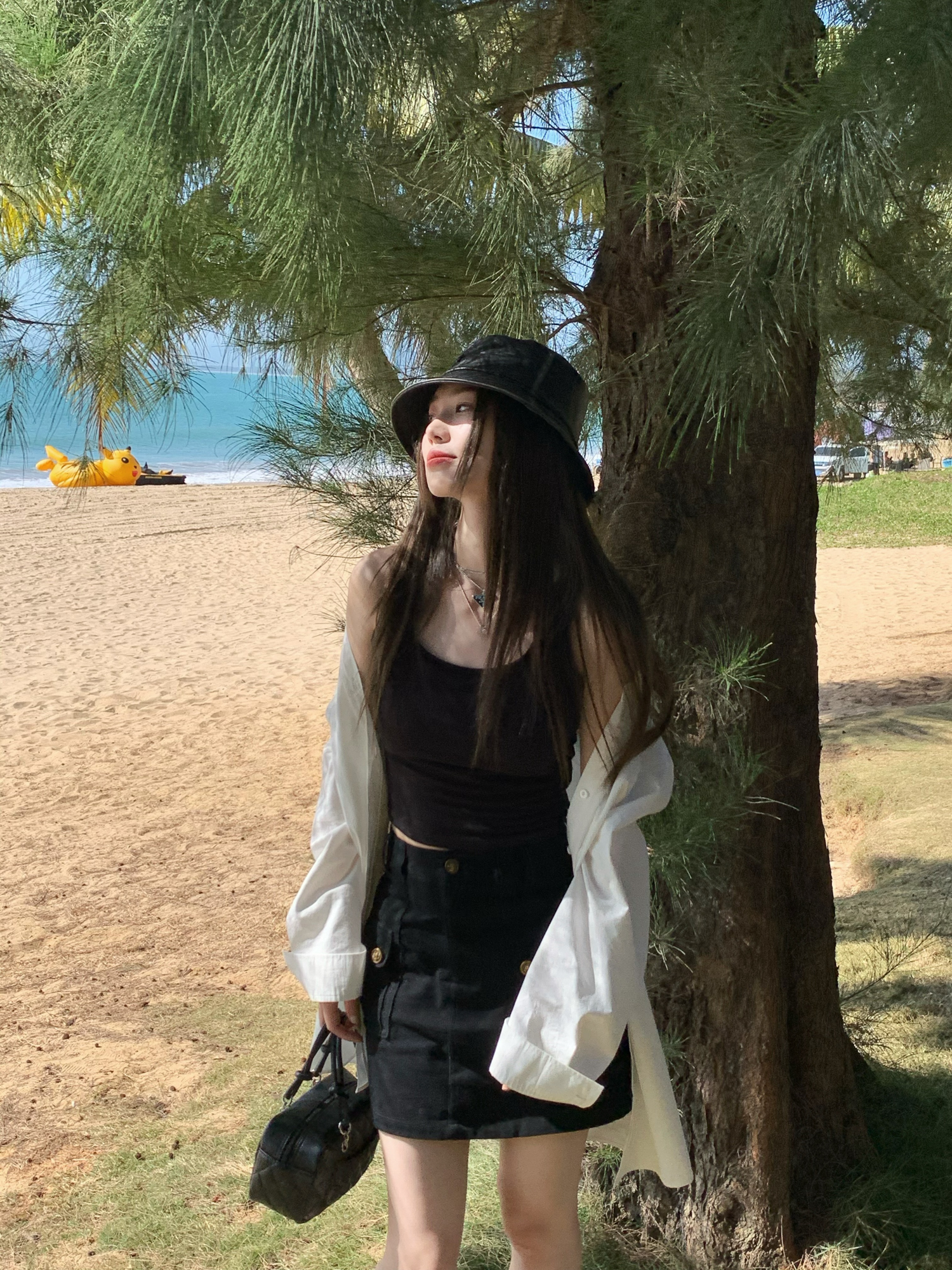 High-Waisted A-Line Skirt with Gold Buckle - Chic Black Workwear Style for Trendy 90s and Y2K Fashion Lovers High-Waisted A-Line Skirt with Gold Buckle - Chic Black Workwear Style for Trendy 90s and Y2K Fashion Lovers