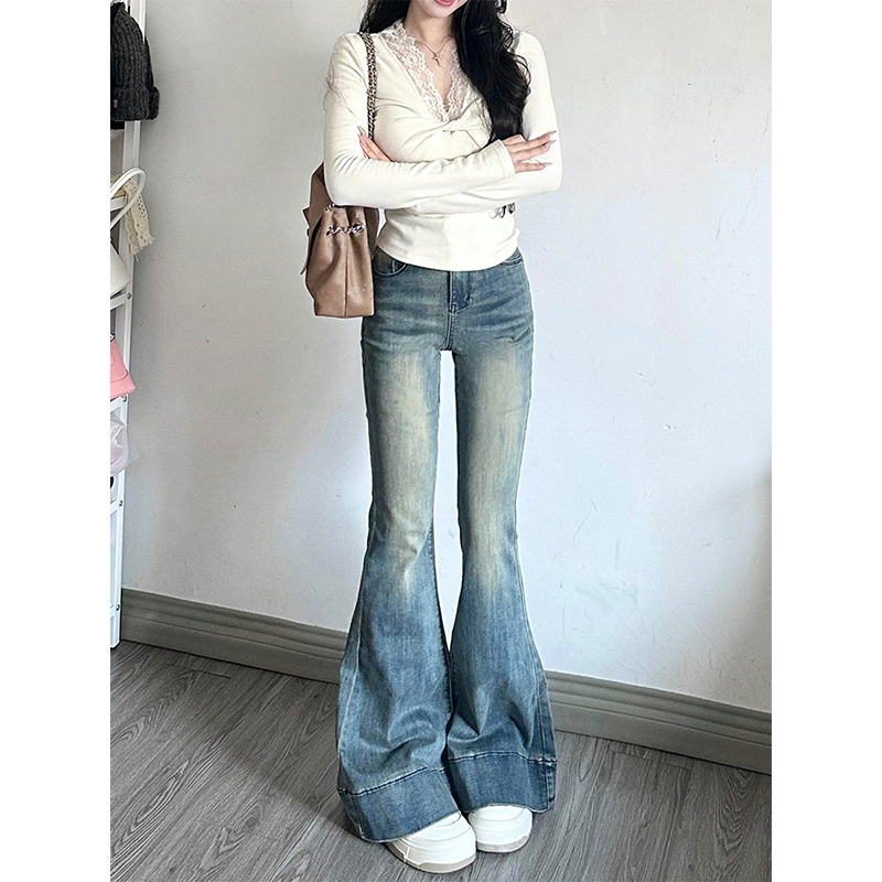 High-Waisted American Retro Flared Jeans for Women, Summer Slim Straight Bell-Bottom Wide-Leg Pants, 90s Y2K Style