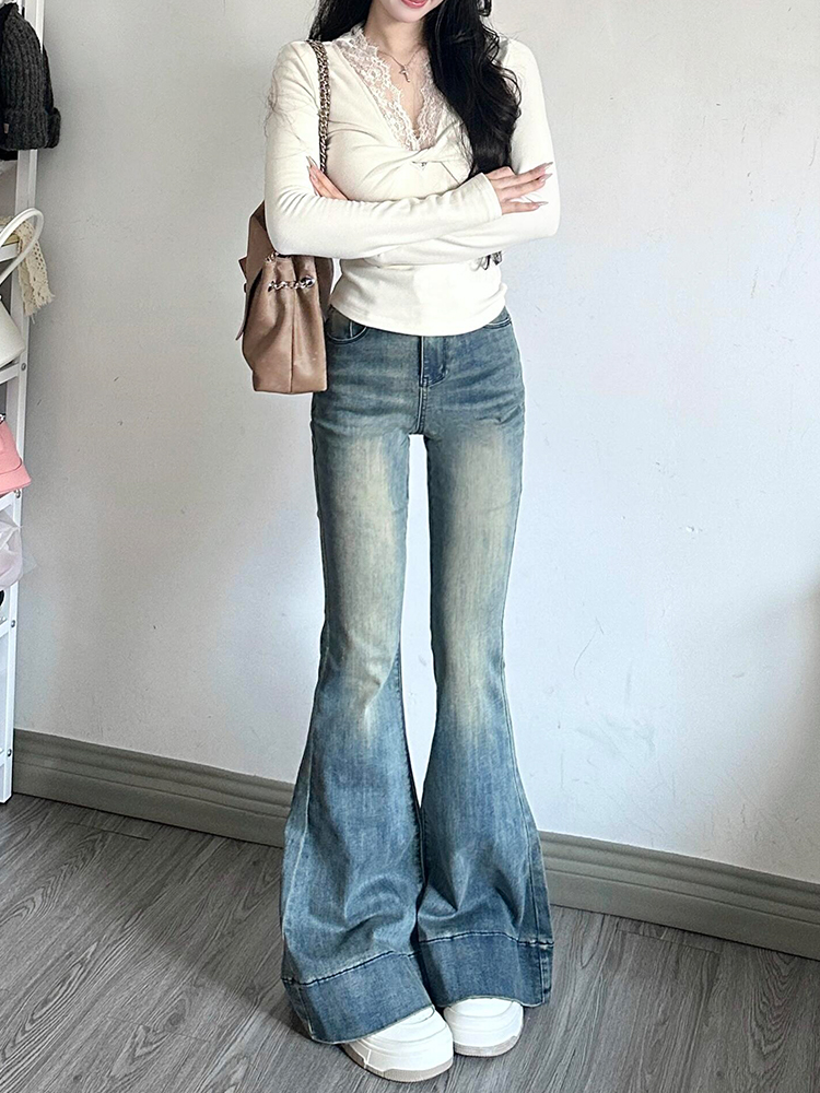 High-Waisted American Retro Flared Jeans for Women, Summer Slim Straight Bell-Bottom Wide-Leg Pants, 90s Y2K Style High-Waisted American Retro Flared Jeans for Women, Summer Slim Straight Bell-Bottom Wide-Leg Pants, 90s Y2K Style