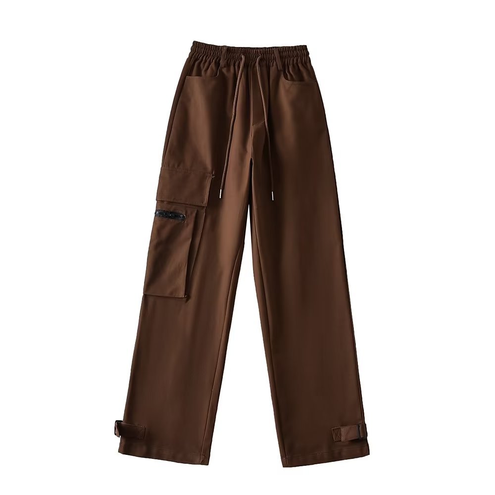 High-Waisted American Retro Street Hip-Hop Cargo Pants for Women – Casual Straight Wide-Leg Trousers