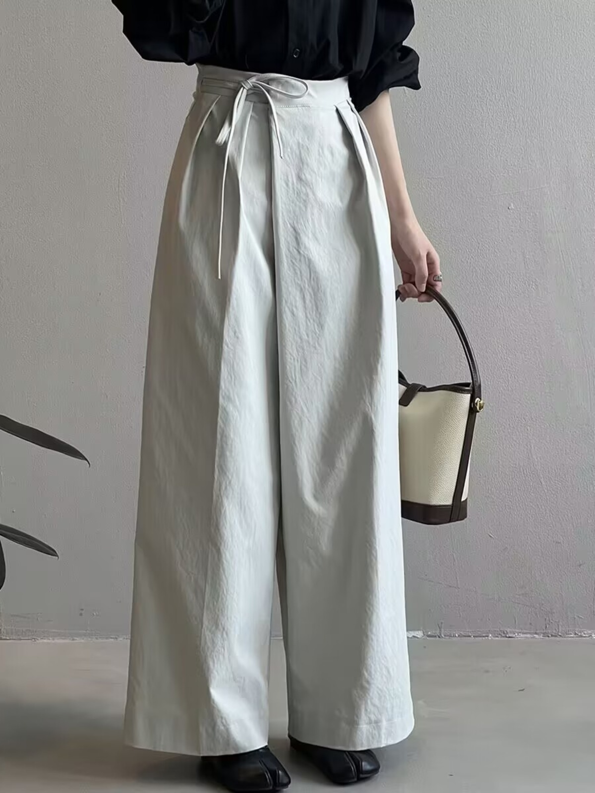 High-Waisted Asymmetrical Tie Wide-Leg Pants for Women, Casual Loose Straight Trousers, Spring 2025 Fashion