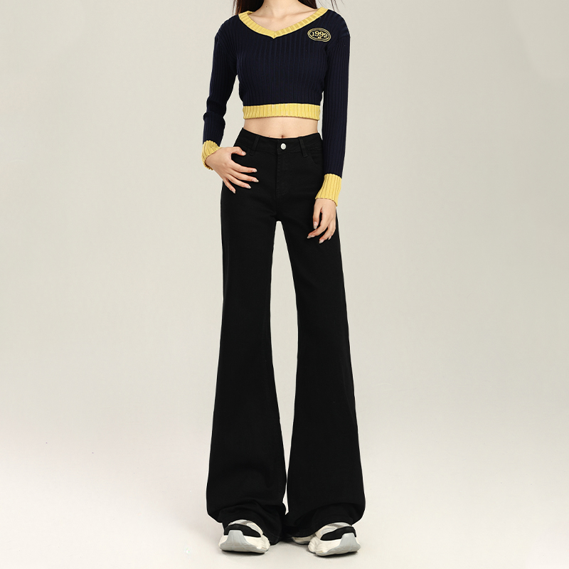 High-Waisted Black Flared Jeans for Women, Plush Lined, Loose Fit, Stretchy, Flattering, Autumn Winter Fashion Essentials