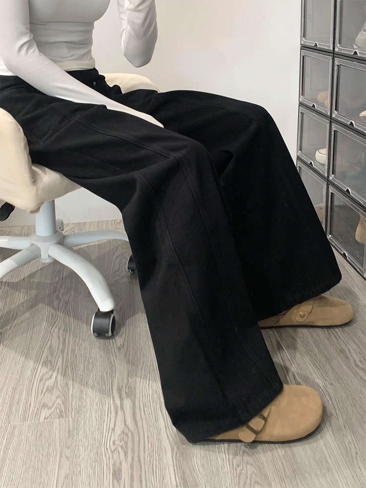 High-Waisted Black Patchwork Wide-Leg Jeans for Women - Loose-Fitting, Slimming, Versatile Summer Style High-Waisted Black Patchwork Wide-Leg Jeans for Women - Loose-Fitting, Slimming, Versatile Summer Style