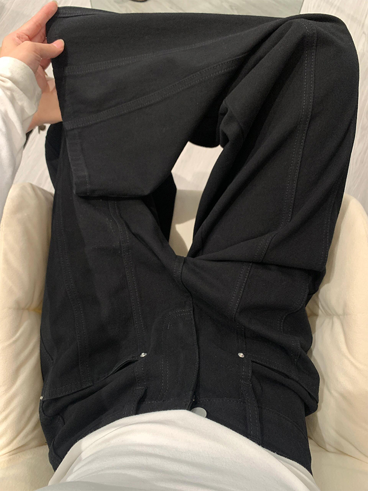 High-Waisted Black Patchwork Wide-Leg Jeans for Women - Loose-Fitting, Slimming, Versatile Summer Style High-Waisted Black Patchwork Wide-Leg Jeans for Women - Loose-Fitting, Slimming, Versatile Summer Style