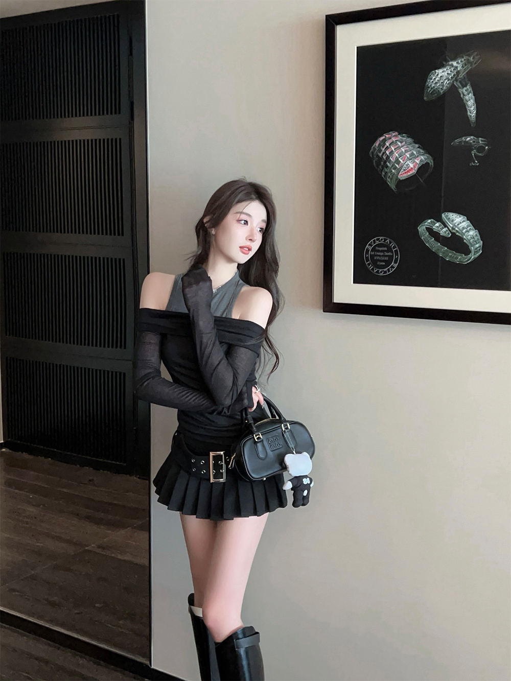 High-Waisted Black Pleated Skirt with Belt - Slim A-Line Summer Mini Skirt - Sexy Korean Style Fashion