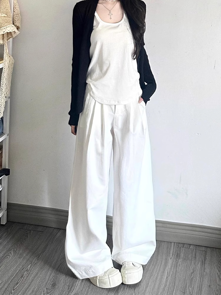 High-Waisted Black Pleated Wide-Leg Jeans for Women - Summer Slimming Loose-Fitting Versatile Straight-Leg Pants High-Waisted Black Pleated Wide-Leg Jeans for Women - Summer Slimming Loose-Fitting Versatile Straight-Leg Pants