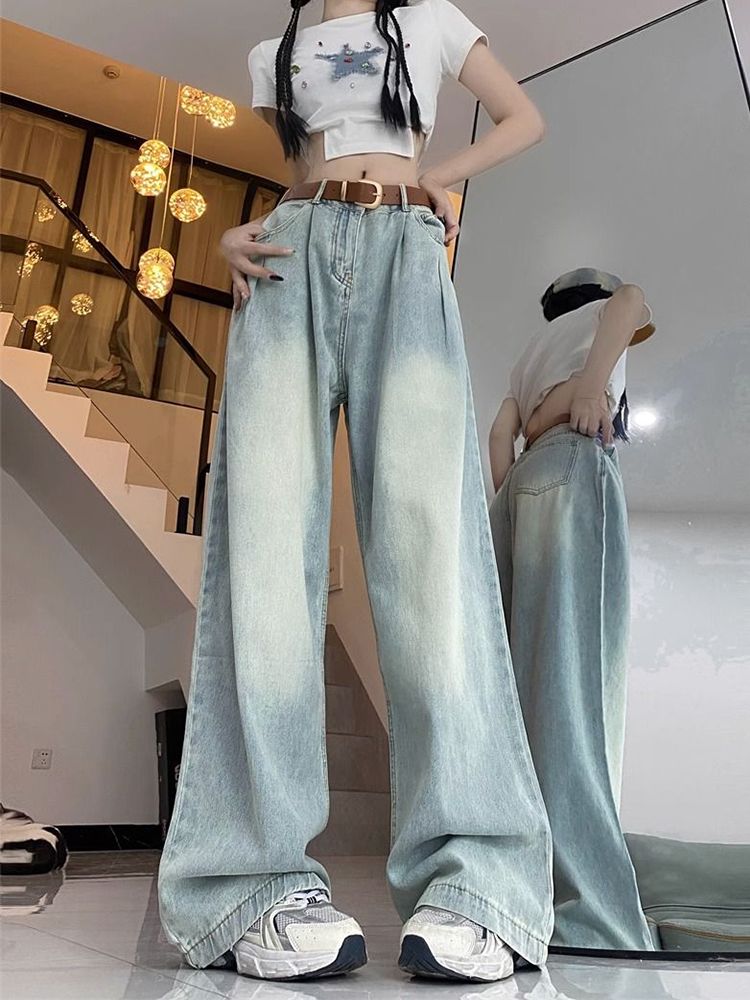 High-Waisted Black Pleated Wide-Leg Jeans for Women - Summer Slimming Loose-Fitting Versatile Straight-Leg Pants High-Waisted Black Pleated Wide-Leg Jeans for Women - Summer Slimming Loose-Fitting Versatile Straight-Leg Pants