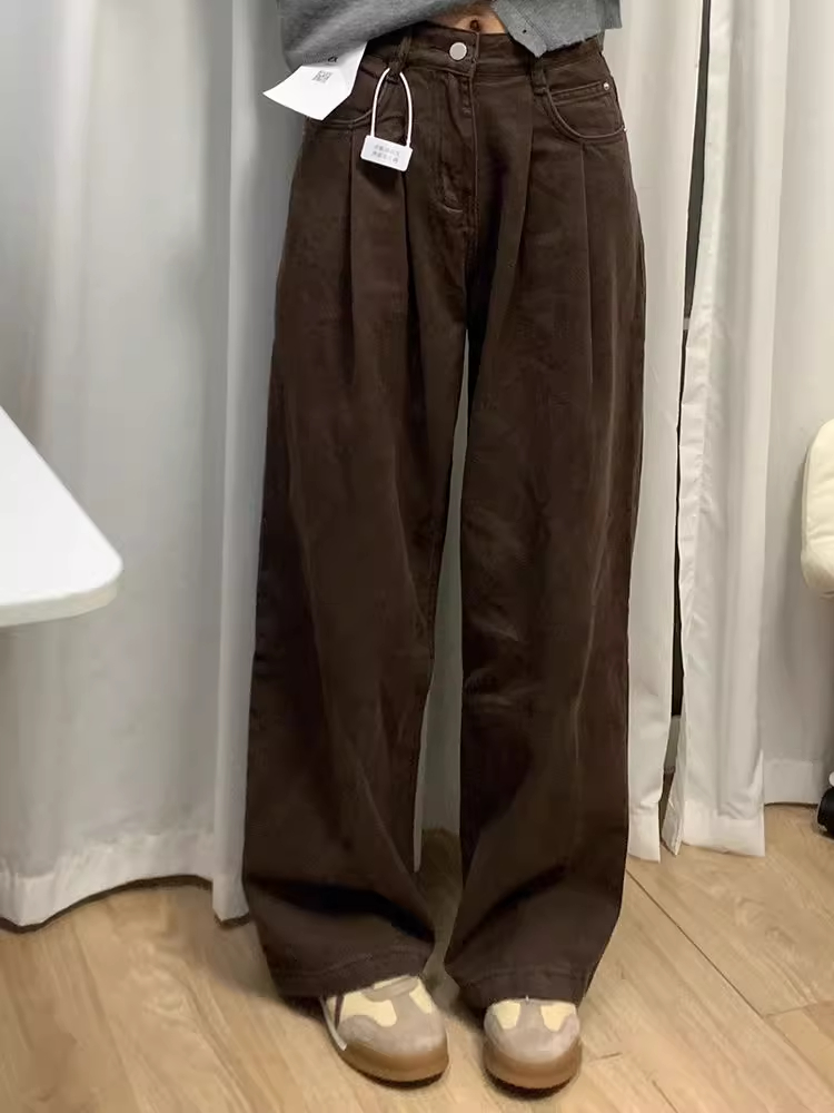 High-Waisted Black Pleated Wide-Leg Jeans for Women - Summer Slimming Loose-Fitting Versatile Straight-Leg Pants High-Waisted Black Pleated Wide-Leg Jeans for Women - Summer Slimming Loose-Fitting Versatile Straight-Leg Pants