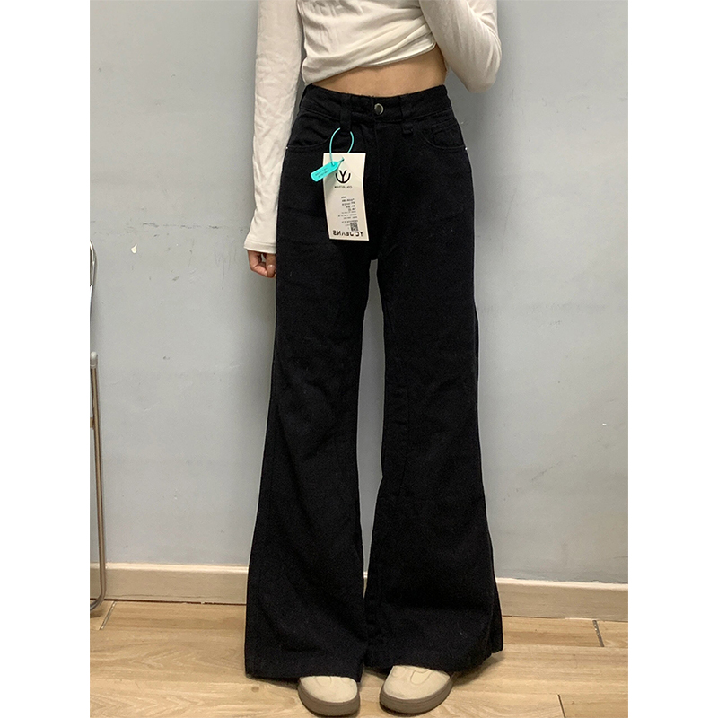 High-Waisted Black Wide-Leg Flared Jeans for Women - 2025 Summer Loose Fit Bell-Bottom Pants