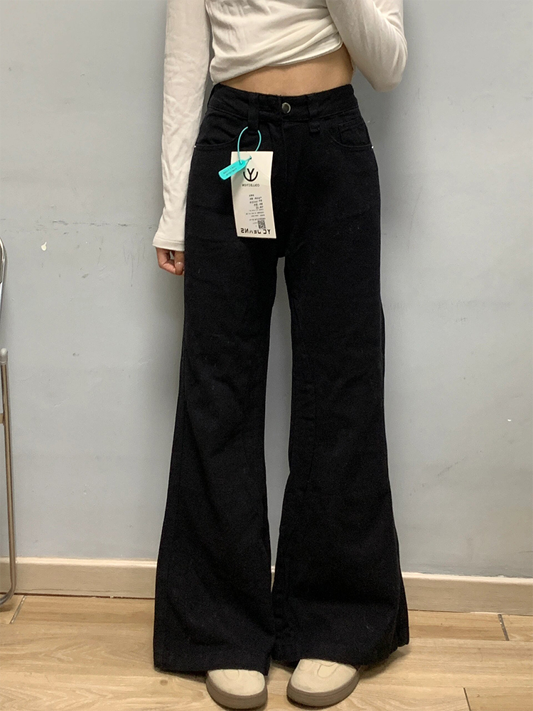 High-Waisted Black Wide-Leg Flared Jeans for Women - 2025 Summer Loose Fit Bell-Bottom Pants